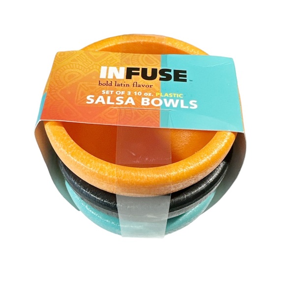NEW Infuse 10oz Black, Orange & Turquoise SALSA BOWLS Set/3 - Picture 3 of 4